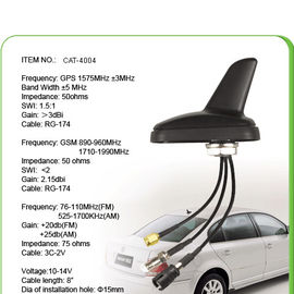 Black AM FM Car GPS Antenna With 0.3M Sticker , SMA Male Connector